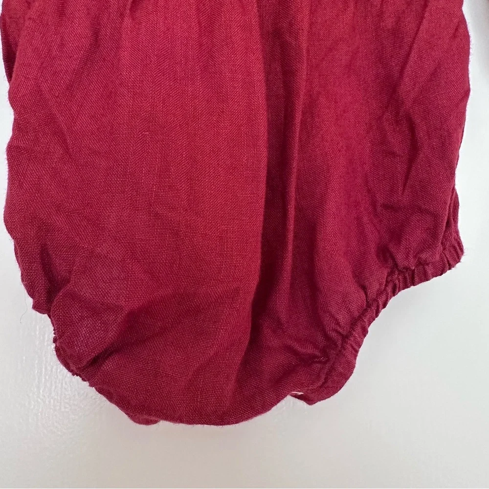 Ruffled Burgundy Linen Baby Romper‎